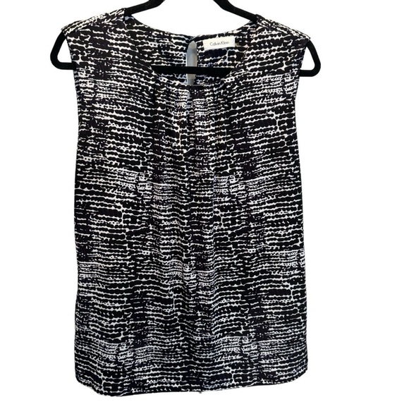 Calvin Klein Black White Purple print sleeveless shell blouse top large. - Picture 1 of 8